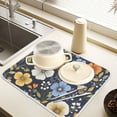 thumbnail image 2 of Yayeee Dish Drying Mat for Kitchen Counter 18" x 24" Microfiber Super Absorbent Coffee Decorative Pad, Navy Floral Pattern, 2 of 9