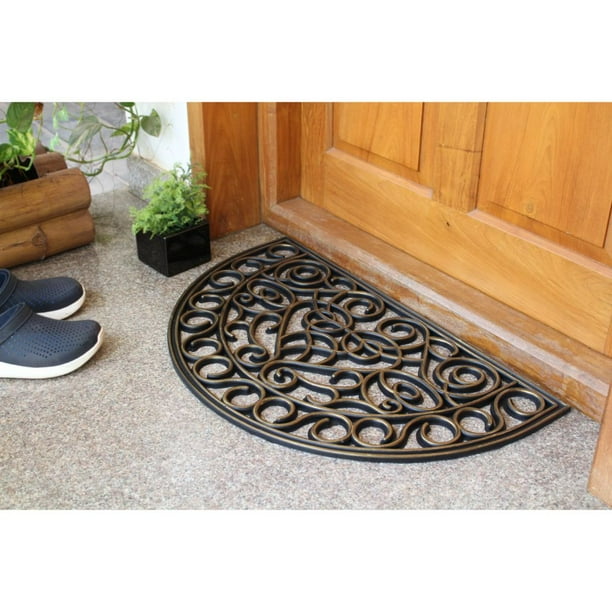 RugSmith Moulded Trellis Halfround Rubber Outdoor Doormat, 18" x 30