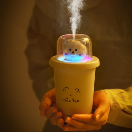 

DagobertNiko New Milk Tea Cup Humidifier Desktop Bedroom Humidifier Colorful Night Light Usb Rechargeable Water Spray