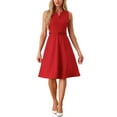 thumbnail image 1 of Vestido de oficina INSPIRE CHIC para mujer con cinturón, escote en V y sin mangas XL Rojo, 1 of 5
