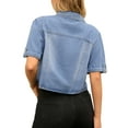 thumbnail image 3 of INSPIRE CHIC Women's Denim Casual Turndown Collar Short Sleeve Button Crop Jean Jacket S Light Blue, 3 of 6