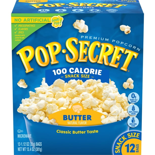 Pop Secret Butter Microwave Popcorn, 100 Calorie 1.12 Oz Bags, 12 Ct