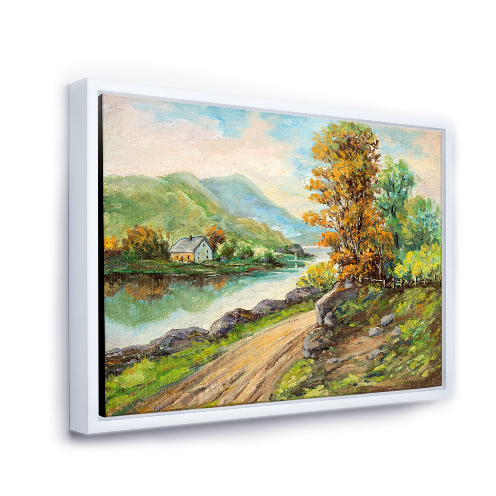 Designart 'The River By The Rural Road' Traditional Framed Canvas Wall Art Print