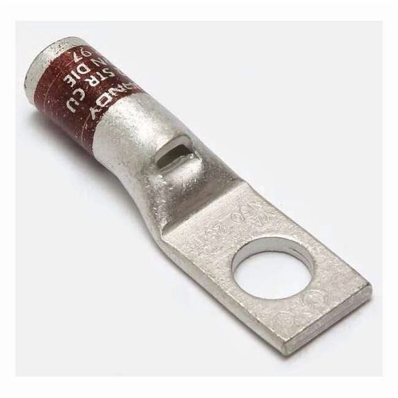 One-Hole Compression Lug, 2 AWG Max, 3/8 in Stud, Standard Barrel, Copper, Brown