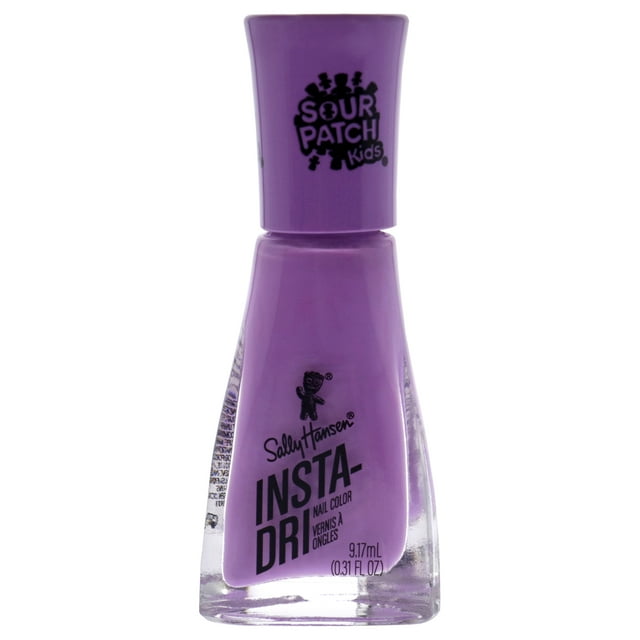 esmalte de uñas insta-dri sally hansen 0,31 oz color 751 rip purple, vista frontal de frasco de vidrio con tapa cónica morada, color morado sólido, etiqueta negra con logo Sally Hansen e inscripción INSTA-DRI, volumen 9.17 ml (0.31 fl oz).