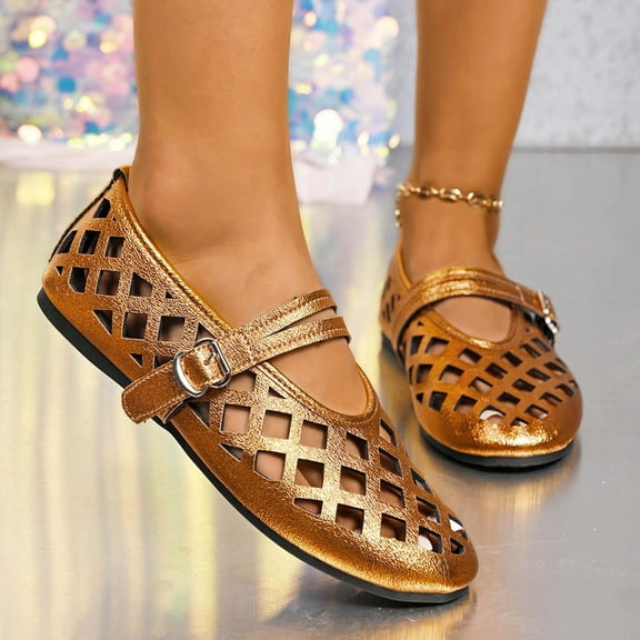 Women Leather Flat Loafer Ladies Casual Comfy Slider Low Wedge Heel Work Shoes Gold 6.5