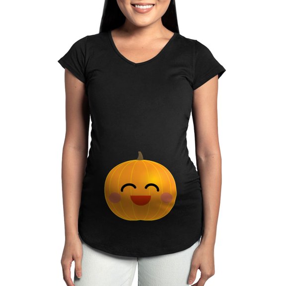 CafePress - Halloween Pumpkin Pregnancy Belly Print Tee - Maternity Dark T-Shirt