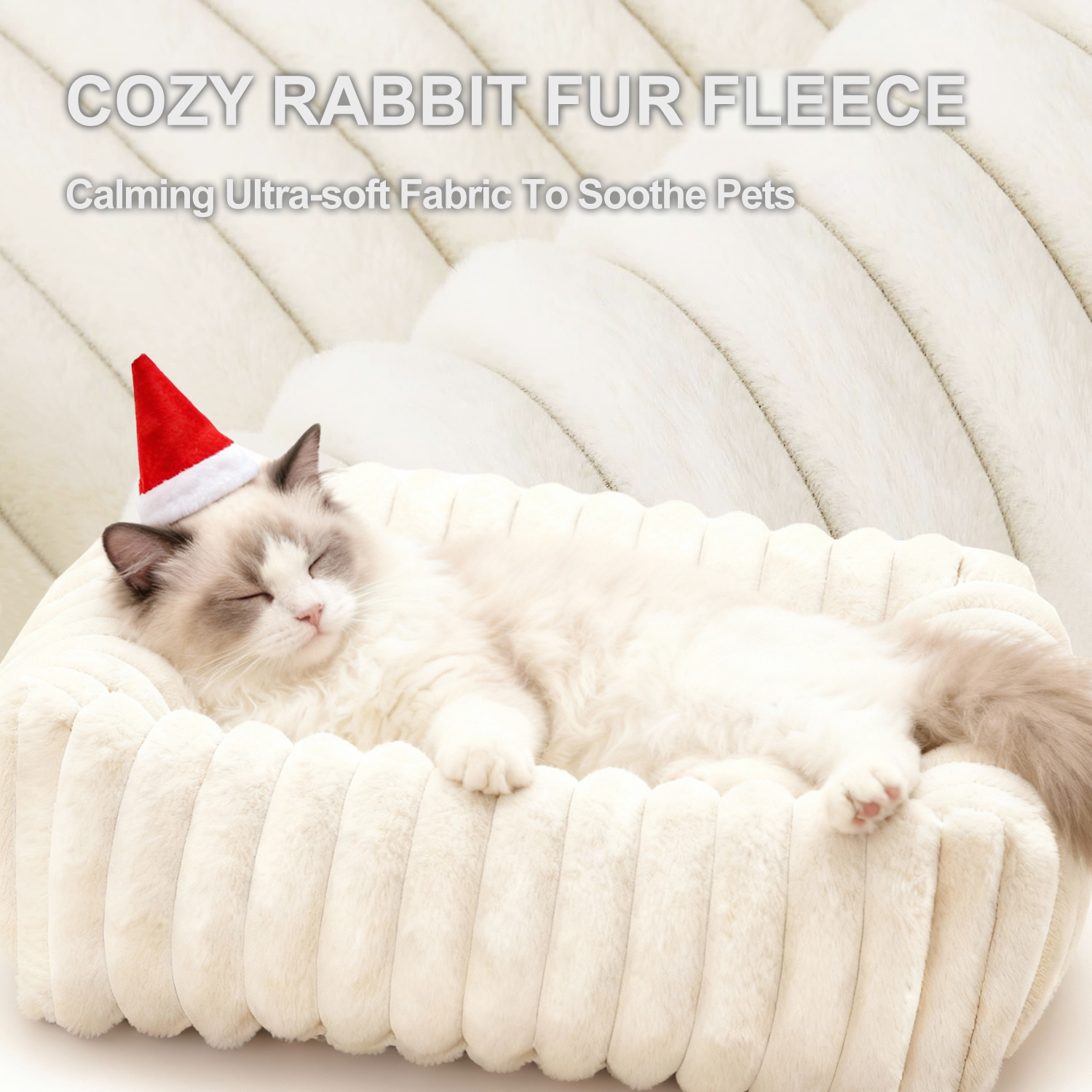 Sanmadrola Cat Bed for Indoor Cats Furry Corduroy Fleece Orthopedic Pet Bed Sofa Removable Washable Cover Non Skid Bottom, White