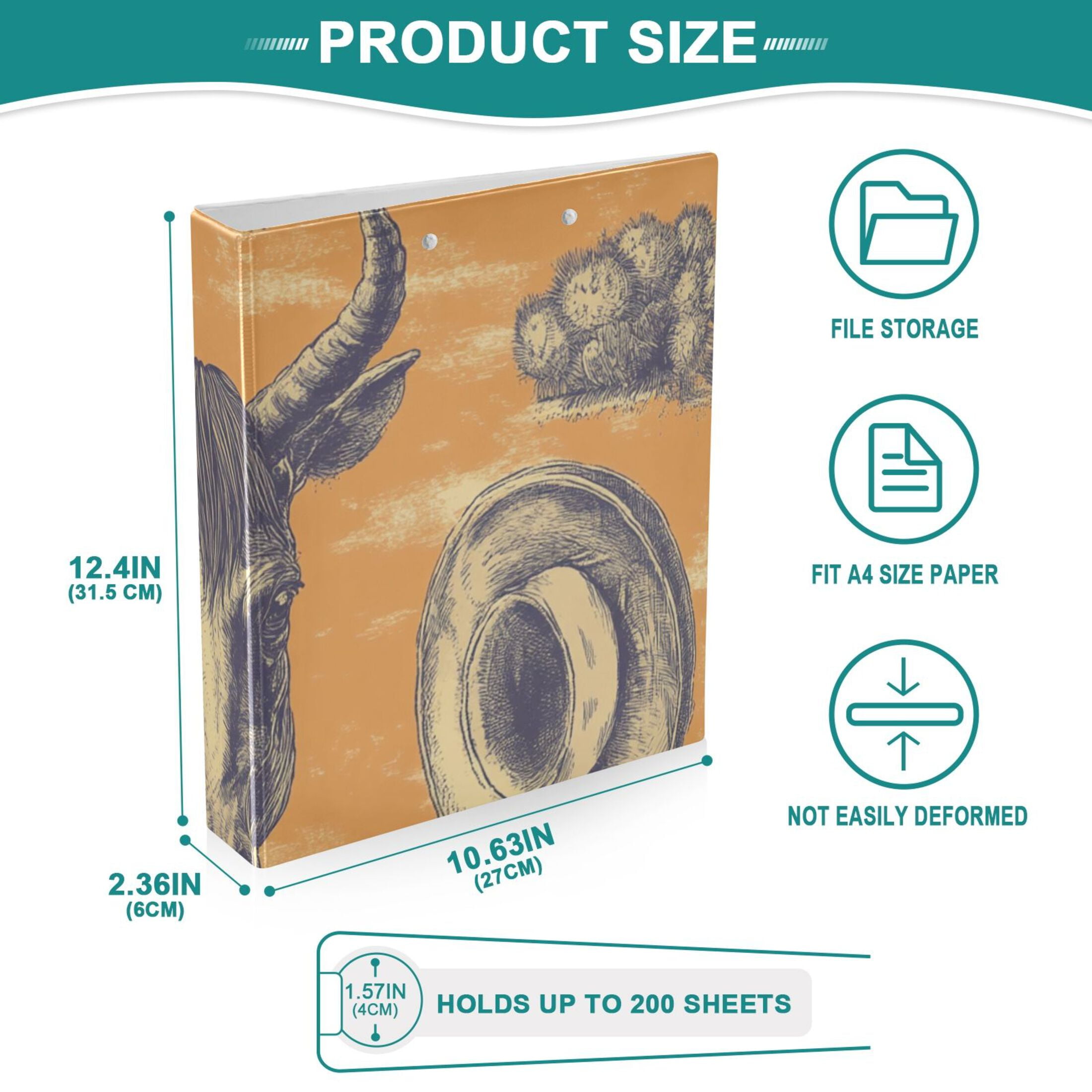 Cow Face Wild 3 Ring Binders 1.5 inch Hardcover File Folders with Interior Pockets A4 Size Organizer for School Office Hospital