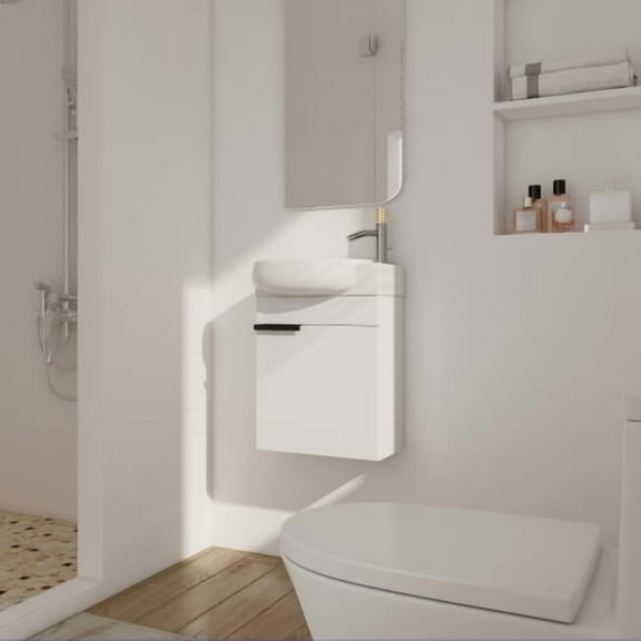 AVAXA Soft Close Doors Bathroom Vanity With Sink,16 Inch For Small Bathroom Gloss White