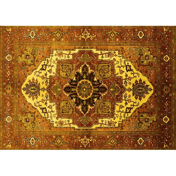 Ahgly Company Machine Washable Indoor Rectangle Persian Yellow Traditional Area Rugs, 4' x 6'