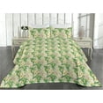 thumbnail image 2 of Ambesonne Springtime Quilted Bedspread Set 3 Pcs, Vintage Floral Yucca Art, Queen, Fern Green Mustard White, 2 of 4