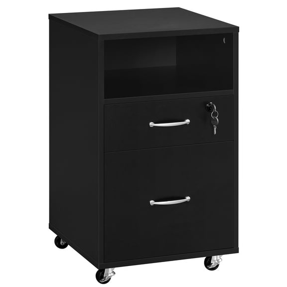 Topeakmart 2-Drawer Wooden Vintage File Cabinet with Wheels for Home and Office, Black