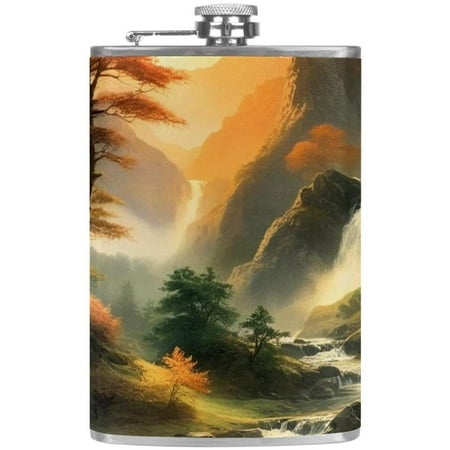 

josid Deer Pattern 3.6x6in Stainless Steel Small Flask Leak-Proof Stainless Steel Construction Wrapped in Premium Two-Layer Leather Nano-Printed Design 227ml Capacity