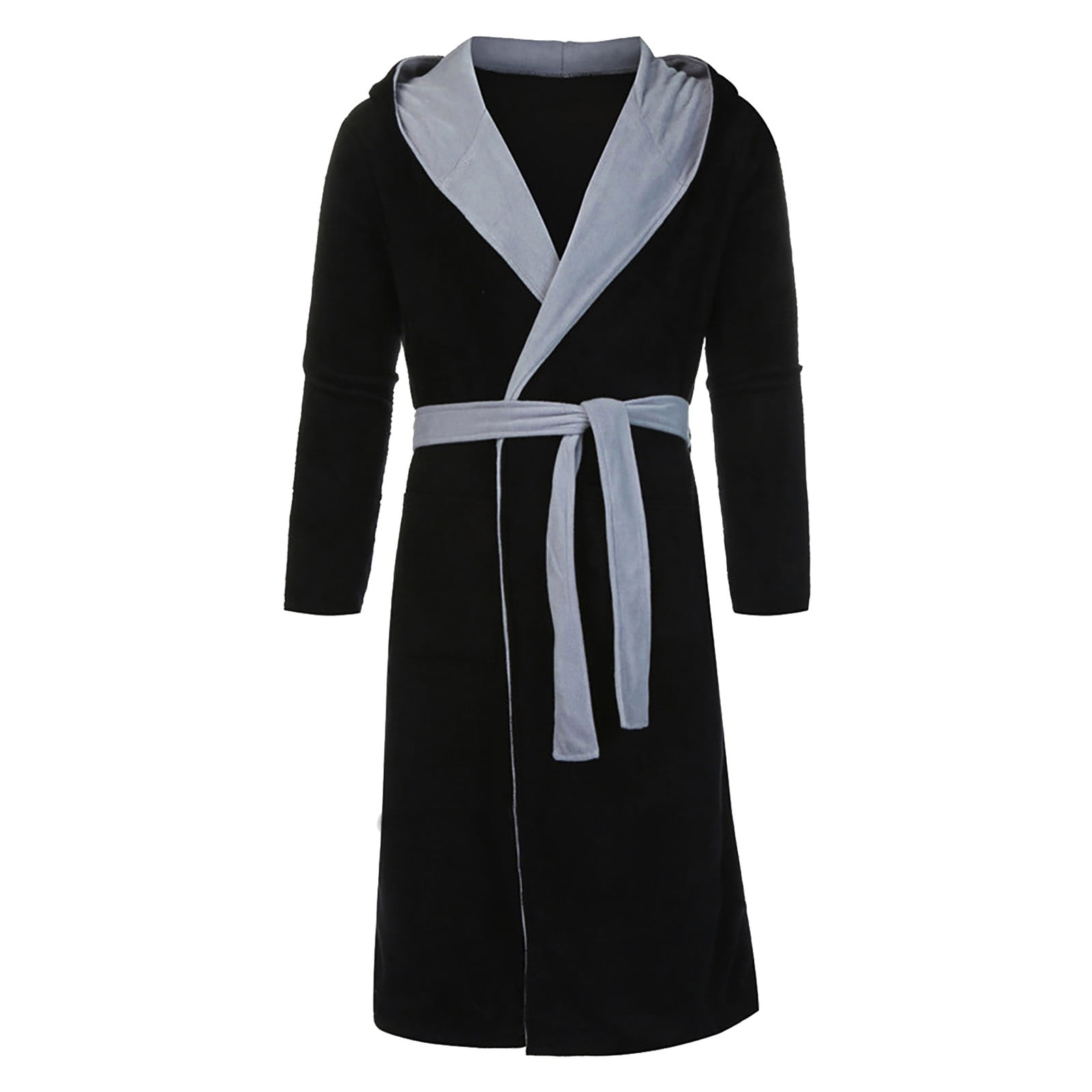 Mens Winter Plush Lengthened Shawl Bathrobe Home Clothes Long Sleeved Robe Coat Robe