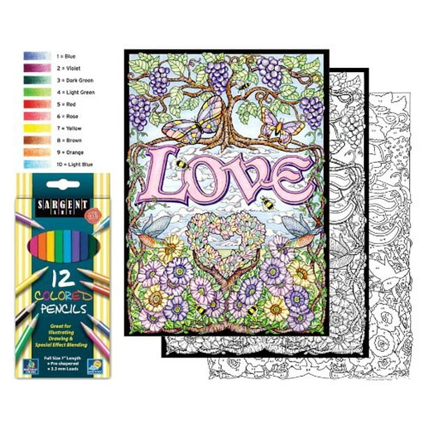 Love Color by Number Poster Set Includes 12 Coloring Pencils