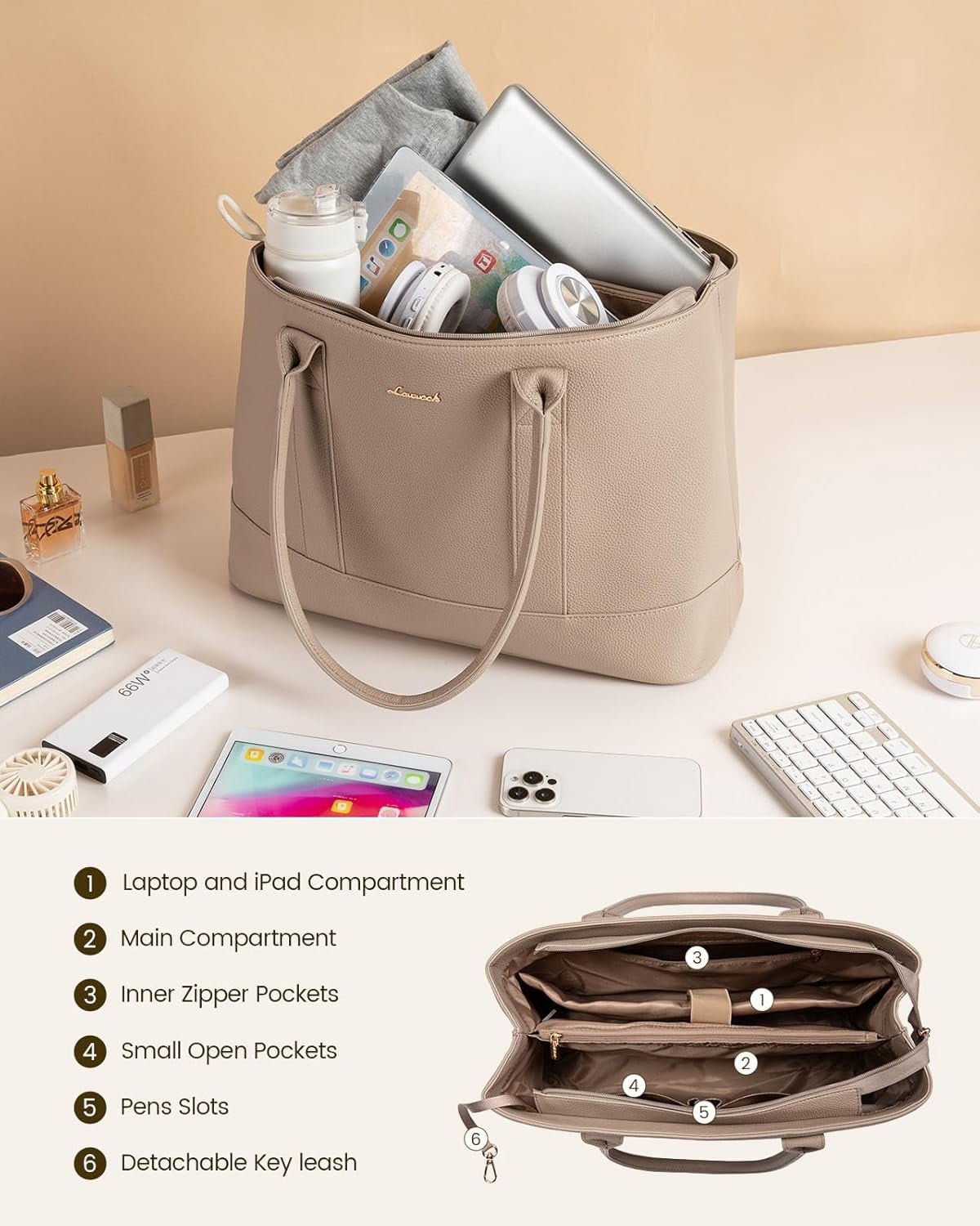LOVEVOOK Laptop Bag for Women, Computer Work Tote Bag, Business Shoulder Handbag, Office Briefcase for Gift, Travel, Teacher