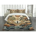 thumbnail image 3 of Ambesonne Trippy Quilted Bedspread Set 3 Pcs, Bohemian Huddles of Clouds, King Size, Pale Brown Petrol Blue, 3 of 5