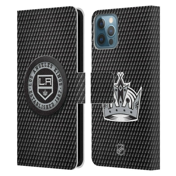 Head Case Designs Officially Licensed NHL Los Angeles Kings Puck Texture Leather Book Wallet Case Cover Compatible with Apple iPhone 12 / iPhone 12 Pro
