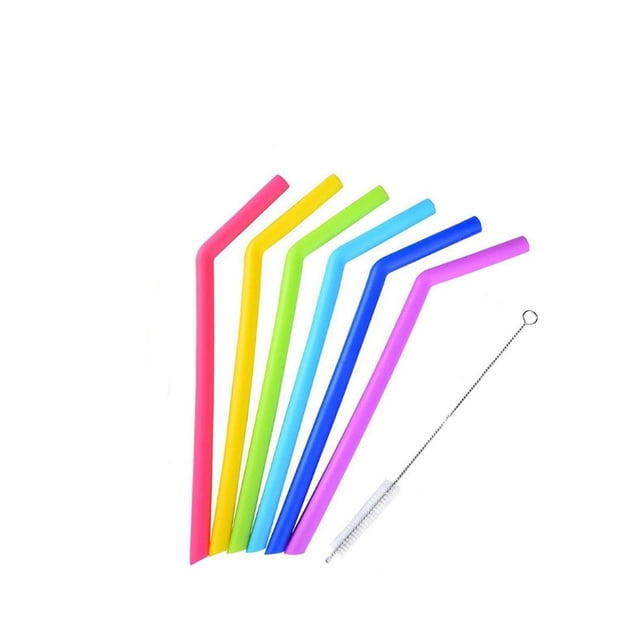 Injueey Juego de pajitas de silicona reutilizables de 6 uds, pajitas largas y flexibles con cepillos de limpieza para pajitas de fiesta de barra de vaso Mostrada 24.5 x 1.15 x 0.92 cm Injueey JJ23580-01