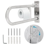 Qunbio Toilet Grab Bar 23.6", Flip Up Bathroom Handicap Grab Bar with Paper Holder, Safety Handrails for Elderly Disabled Pregnant