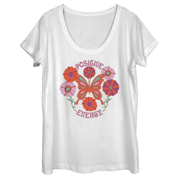 Women's Lost Gods Positive Energy Butterfly Scoop Neck White Medium