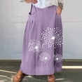 thumbnail image 2 of Mrat Casual Skirt Women's Casual Retro Floral Skirts Linen Elastic Waist Pleated Maxi Skirt with Pockets Plus Size Skirts S-244 Purple L, 2 of 5