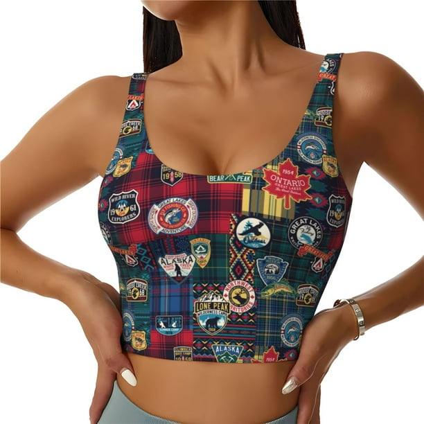 Balery Adventure Camping Badge Sujetadores deportivos con espalda cruzada para mujer, acolchados, sin costuras, de alto impacto, ideales para yoga, gimnasio, entrenamiento y fitness.-X-Large