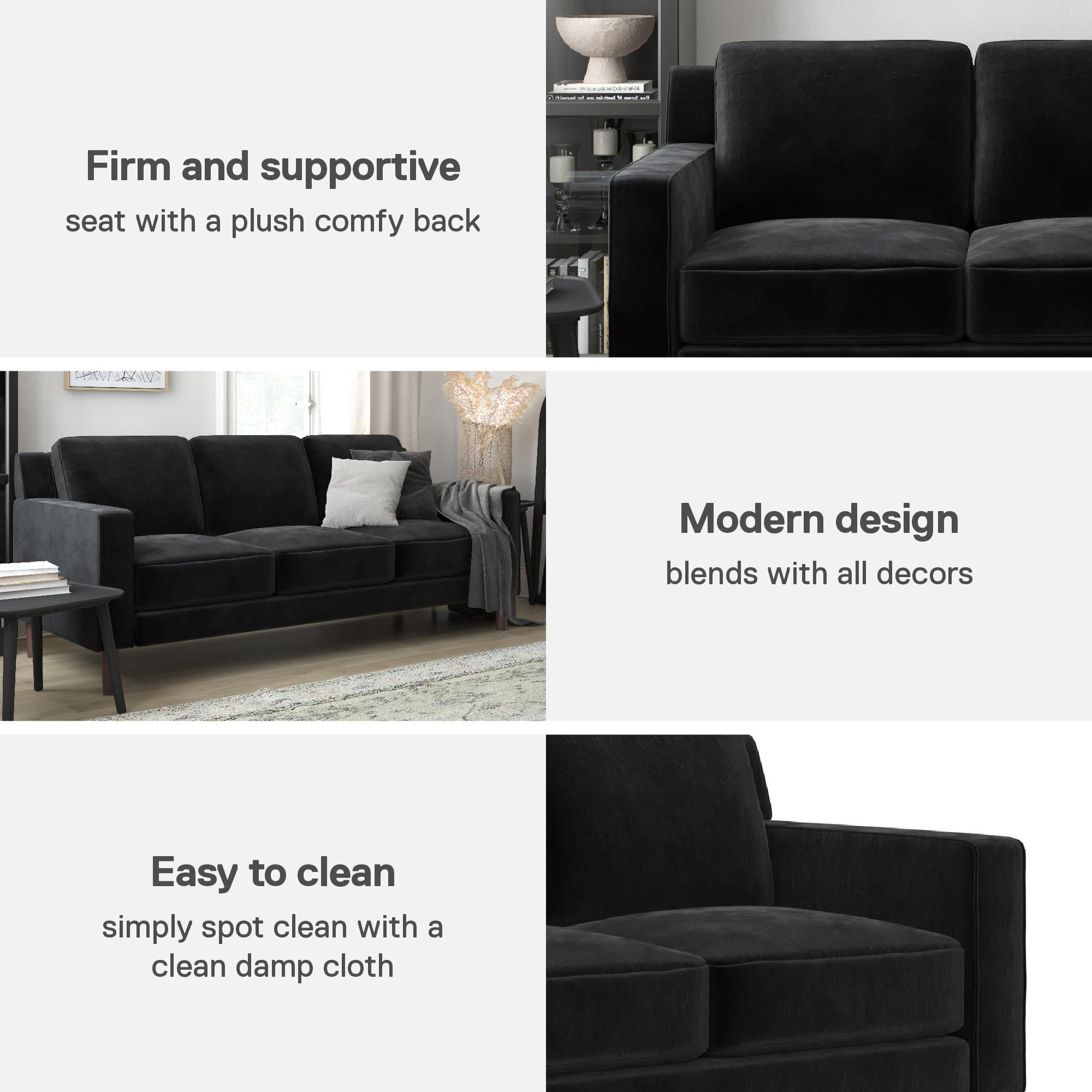 DHP Bryanna 3 Seater Sofa, Black Velvet