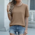 thumbnail image 7 of Summer Short Sleeve Sweater Womens Cable Knit Crew Neck Sweaters Shirts Fitted Work Tops Business Casual Khaki 2XL, 7 of 7