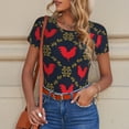thumbnail image 6 of KLL Women 's Crew Neck Bodysuit Jumpsuits Red Rooster Print Short onesies Stretch T Shirts, 6 of 7
