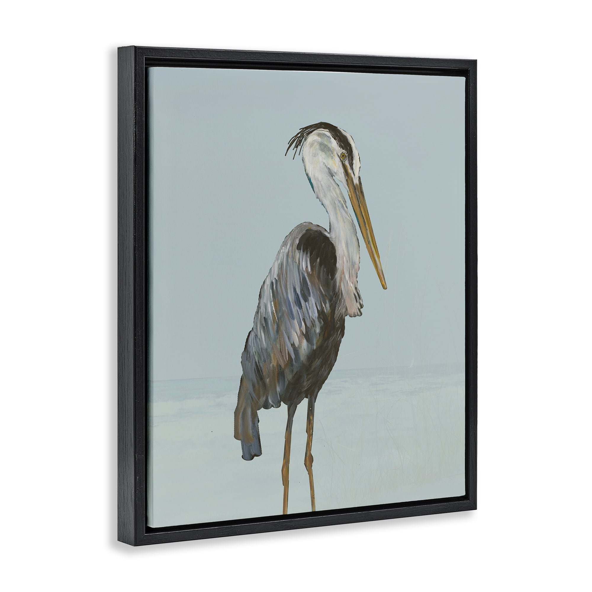 Stupell Industries Coastal Pelican Muted Blue Black Framed Floater Canvas Wall Art, design by Julie DeRice