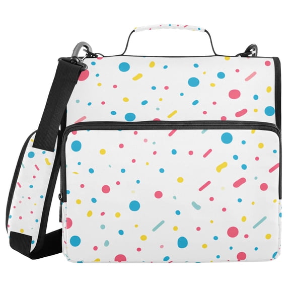 FORMRS Zipper Binder with Shoulder Strap 2-inch Ring 500 Sheet Capacity File Bag, White Retro Pattern