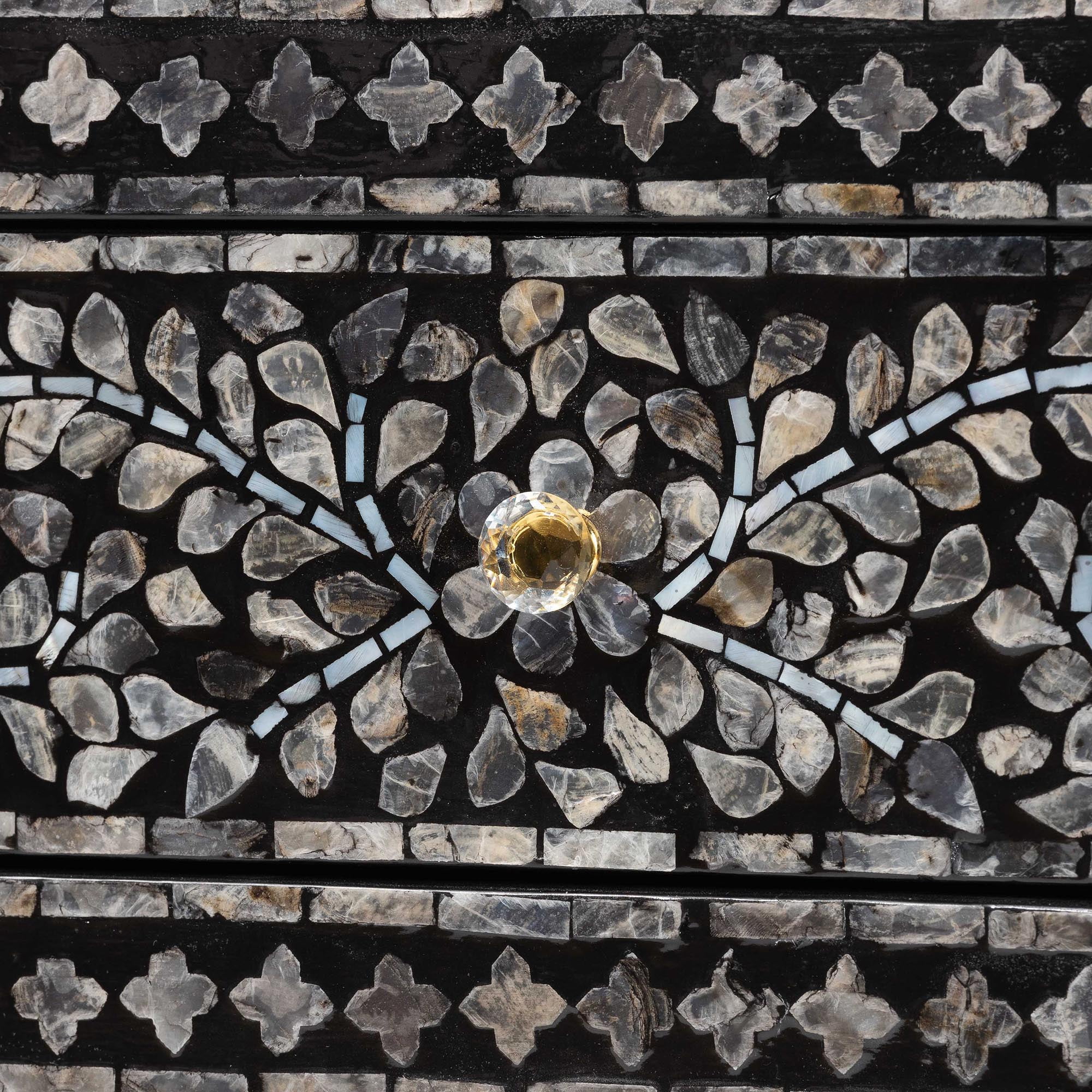 bali & pari Elara Coastal Console Table, 3-Drawer, Mosaic Black
