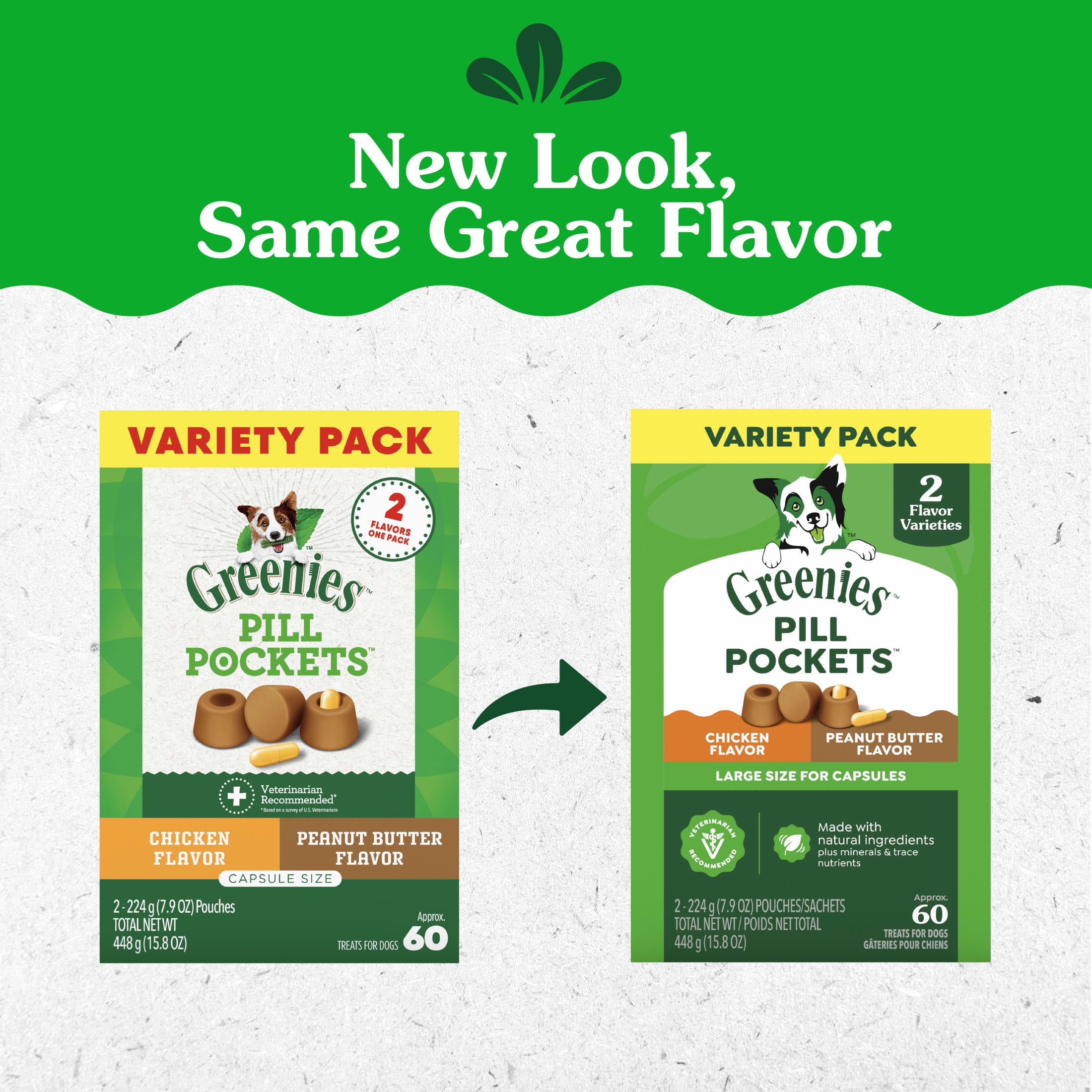 (2 pack) Greenies Pill Pockets for Dogs, Variety Pack, Large Size Soft Dog Treats, (2) 7.9 oz Pouches