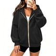 thumbnail image 5 of WQNVRNR Womens Zip Up Hoodie Sweatshirt Fall Long Sleeve Casual Oversized Hooded Jacket with Pockets Black 2XL, 5 of 8
