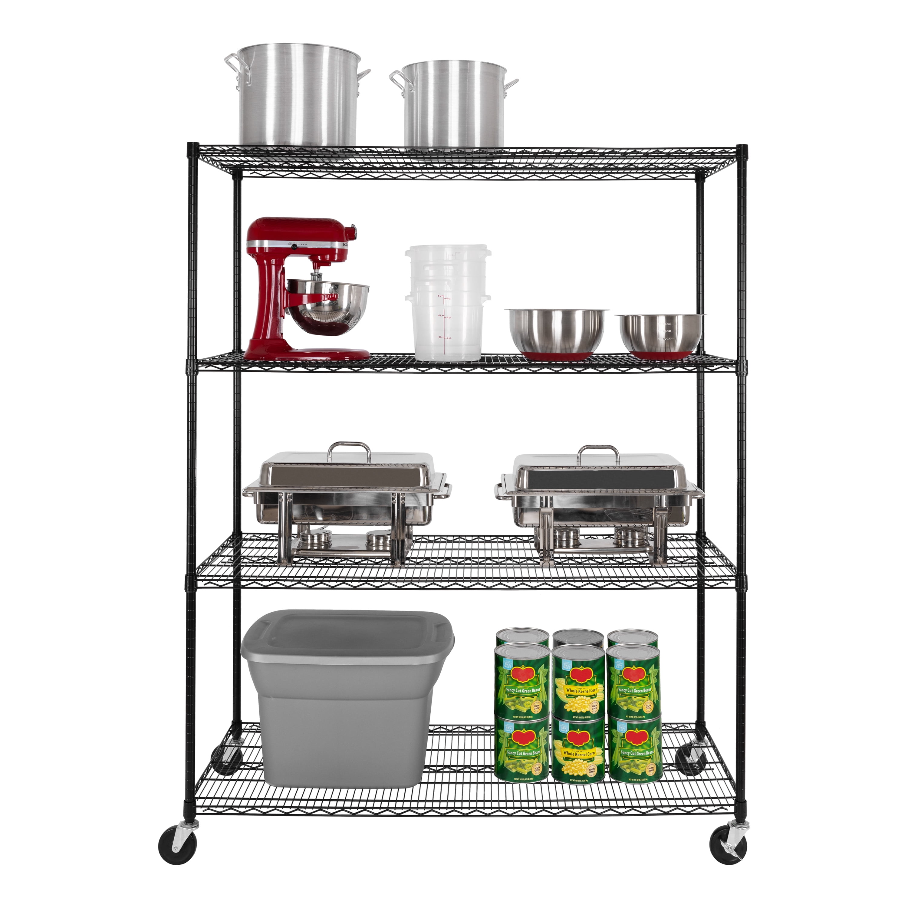 Seville Classics UltraDurable® 4-Tier NSF Steel Wire Shelving, 60" W x 24" D x 76" H, Black