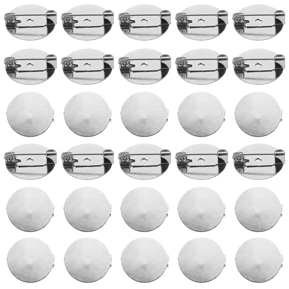 50 Pcs Silver Brooch Blank Round Trays with Pin Metal Brooch Clasp Clip Pins Disc Base for Corsage ID Badges (16mm/0.6")