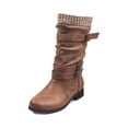 thumbnail image 1 of Avamo Chaussures d'Hiver pour Femmes Bout Rond Bottes d'Équitation en Cuir Bottes Mi-Mollet Plissées Mode à Enfiler Chaussure d'Extérieur Brun 9, 1 of 9