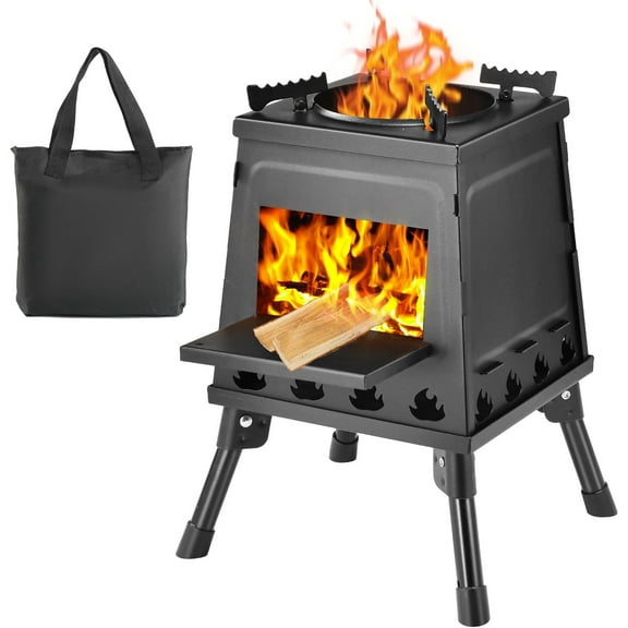Wood Burning Stove, Camping Wood Stove, Small Portable Cast Iron Wood Stove: Compact Outdoor Cooking Solution with Carrying Bag (Small)