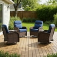 thumbnail image 4 of POCASSY 6 Pieces Patio Furniture Set with Swivel Glider Patio Chairs Set of 4, Brown Wicker High Back Outdoor Swivel Rocker with 6-inch Thick Cushion and 2 End Tables for Porch Balcony, Blue Cushion, 4 of 14