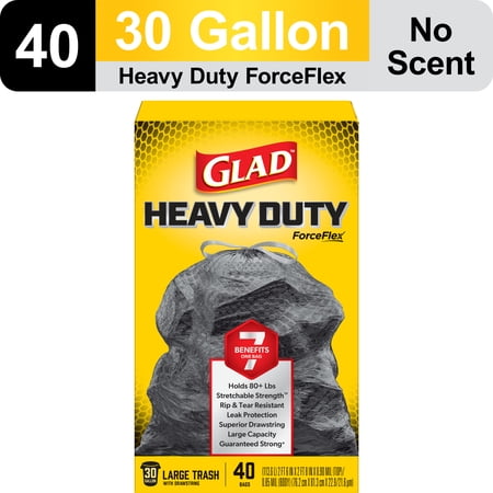 Glad ForceFlex 30 Gallon Large Trash Bags, Unscented, 40 Bags