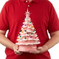 thumbnail image 4 of 15" Hand Painted Ceramic Christmas Tree, Pink Snow Flocked Pre-Lit Tree, 128 Multi-Color Lights, 2 Star Toppers, 4 of 8