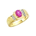 thumbnail image 3 of Rylos 925 Yellow Gold Plated Silver Classic 8X6MM Oval Star Ruby & Sparkling Diamond Ring - Birthstone Jewelry for Men -Size 13, 3 of 7