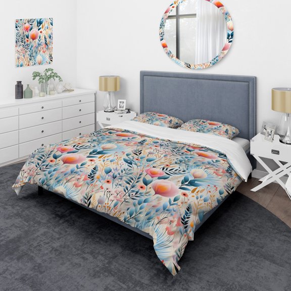 Designart "Soft Boho Fronds II" Pink Floral Bedding Covert Set - Cottage Bed Set With 1 Sham