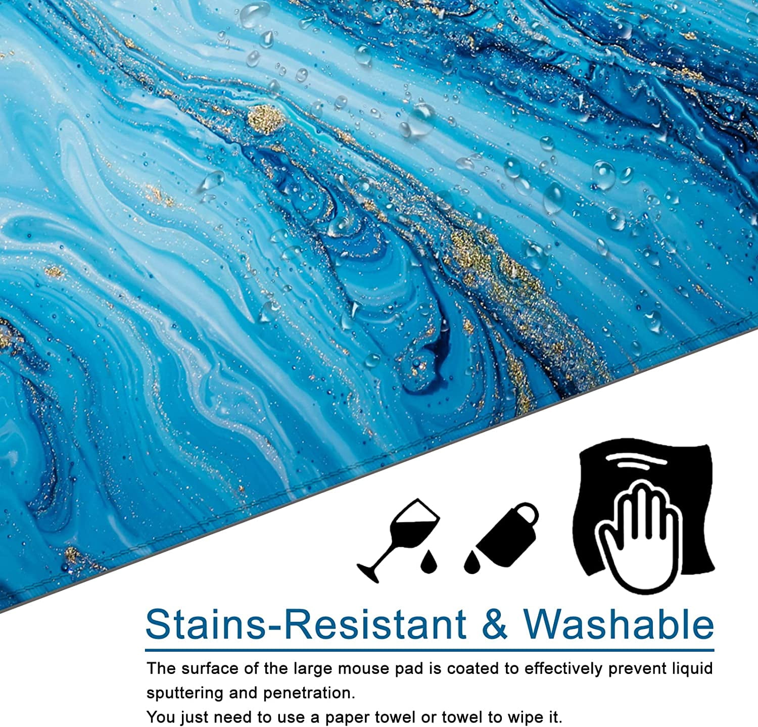 Blue Marble Mouse Pad XXL Large Mouse Pad for Desk 35x15.7x0.12inch Desk Mat Gaming Mouse Pad (Blue)