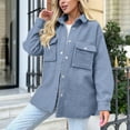 thumbnail image 2 of XFLWAM Womens Fall Winter Shacket Sherpa Fleece Jacket Button Down Shirt Jacket Long Sleeve Shacket with Pockets Lapel Coat Navy M, 2 of 8