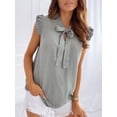 thumbnail image 4 of Blusa de mujer con pajarita, cuello con volantes, manga, camisa de puntos, tops casuales MABOTO Gris/Pequeña, 4 of 7