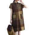 thumbnail image 5 of ZANZEA Women Short Sleeve Plaid Printed Casual Short Dress Check Dresses, 5 of 13