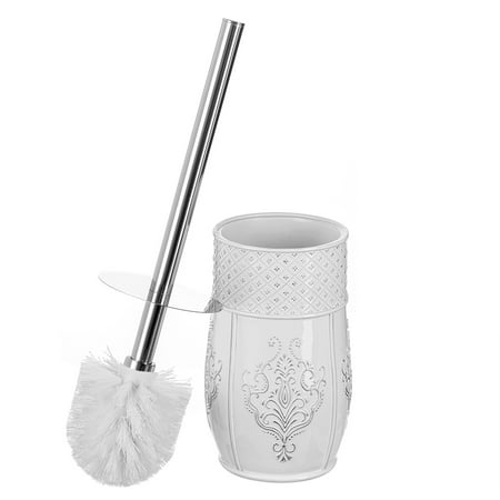Bathroom Toilet - Vintage White Collection, Good Grip Toilet Bowl Cleaner Brush and Holder, Decorative Design Compact Bowl Scrubber (White)